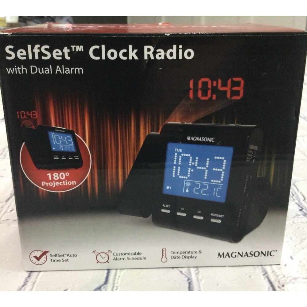 Magnasonic Self Set Clock with Dual Alarm AM /FM Radio Temp and Date Display